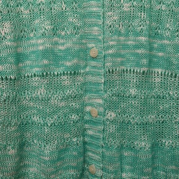 EE:SOME Womens Knit Cardigan Sweater Top Shirt Green White Button Down Size M L - Picture 11 of 12